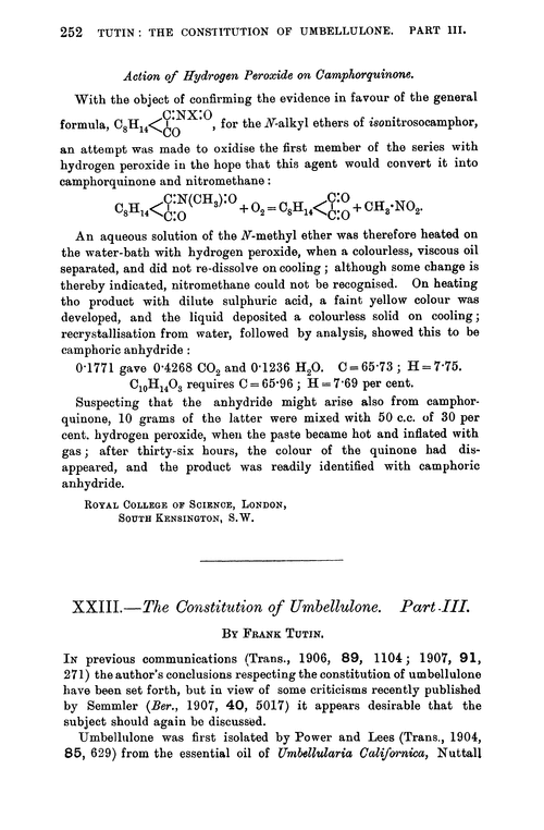 XXIII.—The constitution of umbellulone. Part III