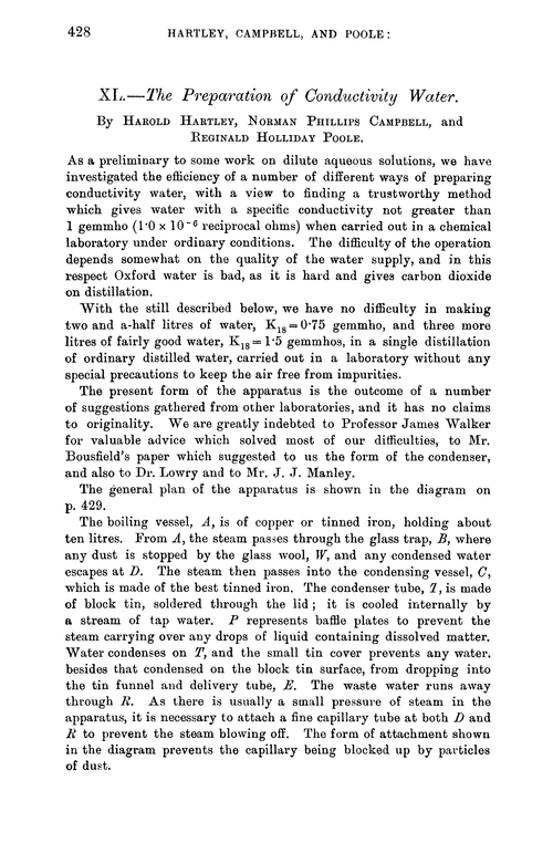 XL.—The preparation of conductivity water