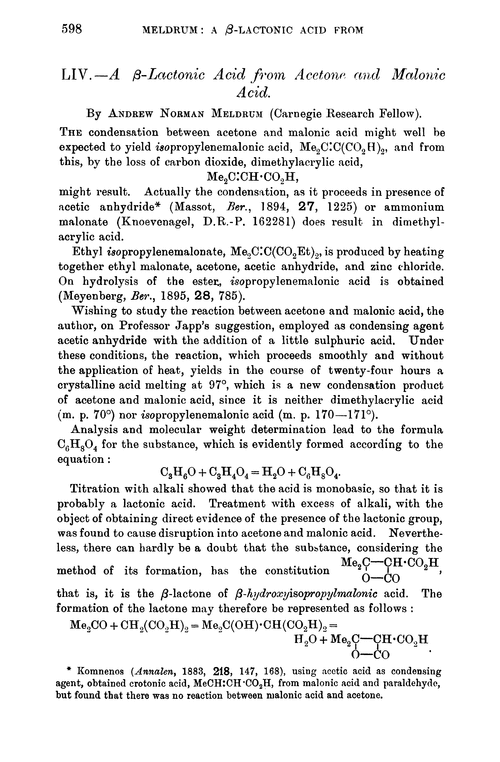 LIV.—A β-lactonic acid from acetone and malonic acid