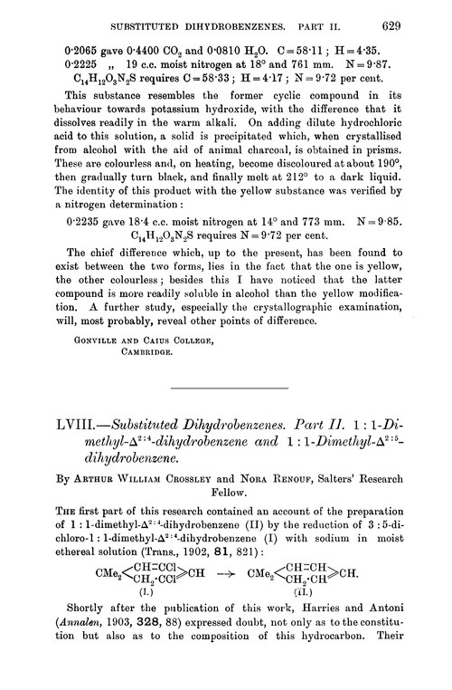 LVIII.—Substituted dihydrobenzenes. Part II. 1 : 1-Dimethyl-Δ2 : 4-dihydrobenzene and 1 : 1-dimethyl-Δ2 : 5-dihydrobenzene