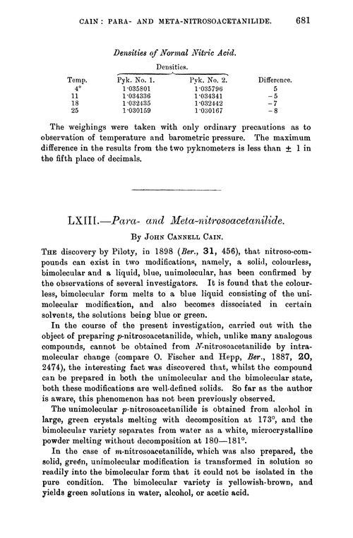 LXIII.—Para- and meta-nitrosoacetanilide