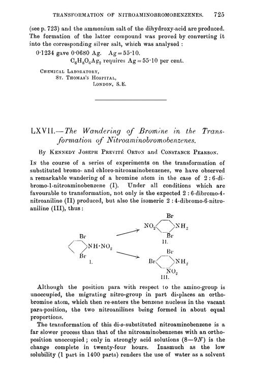 LXVII.—The wandering of bromine in the transformation of nitroaminobromobenzenes