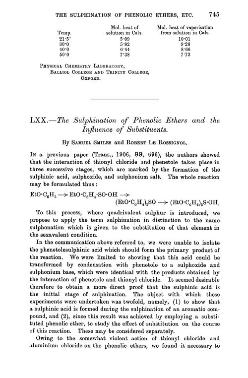 LXX.—The sulphination of phenolic ethers and the influence of substituents