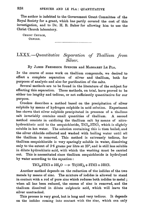 LXXX.—Quantitative separation of thallium from silver