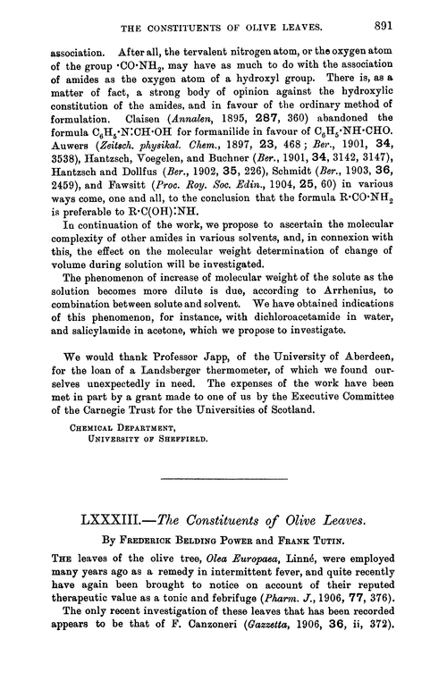 LXXXIII.—The constituents of olive leaves