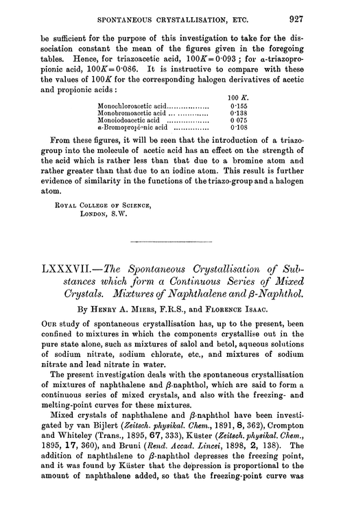 LXXXVII.—The spontaneous crystallisation of substances which form a continuous series of mixed crystals. Mixtures of naphthalene and β-naphthol