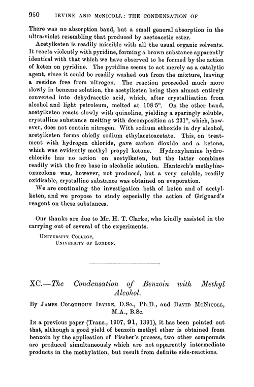 XC.—The condensation of benzoin with methyl alcohol