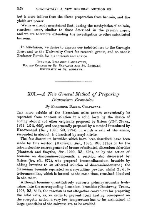 XCI.—A new general method of preparing diazonium bromides