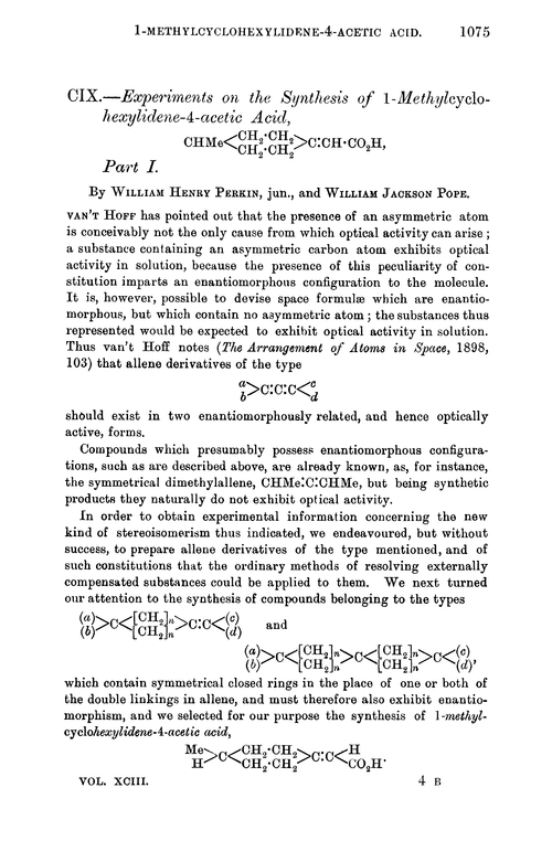 CIX.—Experiments on the synthesis of 1-methylcyclo-hexylidene-4-acetic acid, [graphic omitted]. Part I