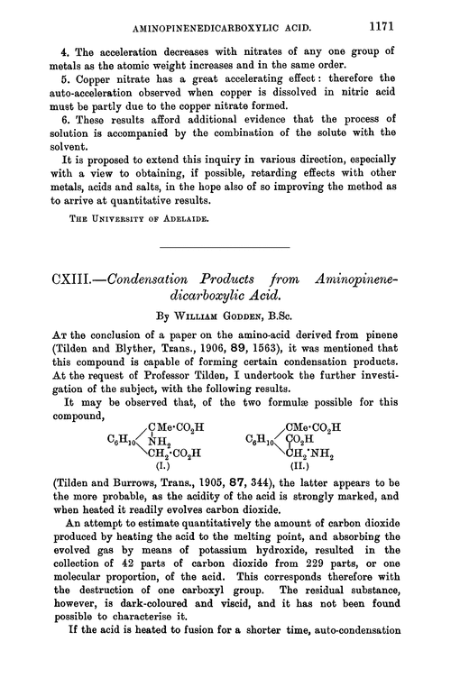 CXIII.—Condensation products from aminopinenedicarboxylic acid