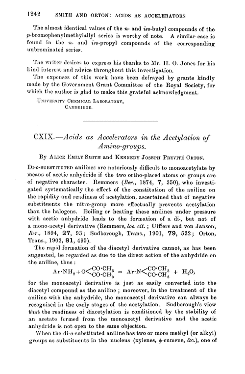 CXIX.—Acids as accelerators in the acetylation of amino-groups