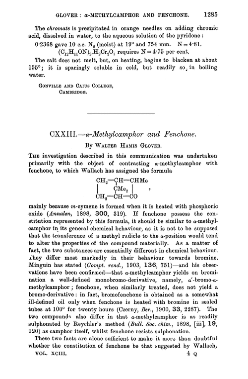 CXXIII.—α-Methylcamphor and fenchone