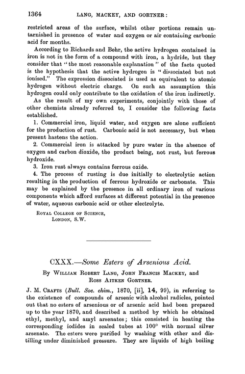 CXXX.—Some esters of arsenious acid