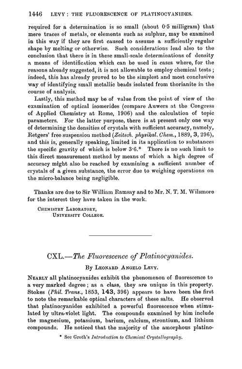 CXL.—The fluorescence of platinocyanides