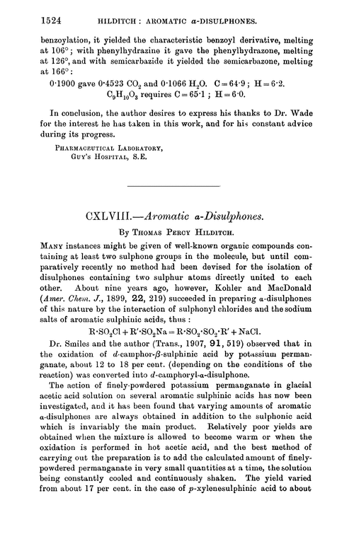CXLVIII.—Aromatic α-disulphones