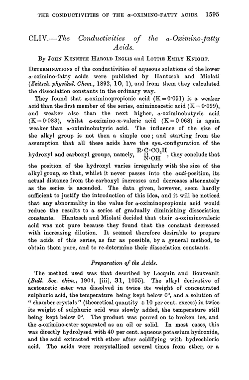 CLIV.—The conductivities of the α-oximino-fatty acids