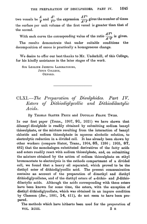 CLXI.—The preparation of disulphides. Part IV. Esters of dithiodiglycollic and dithiodilactylic acids