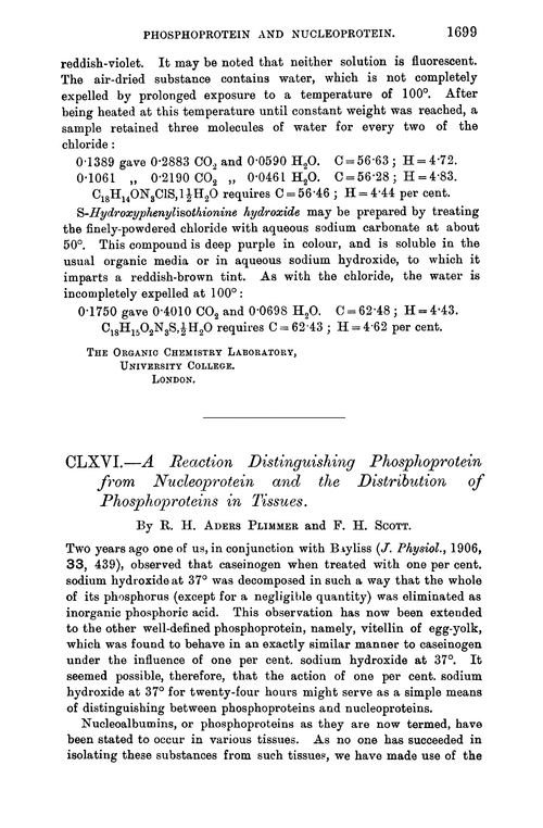 CLXVI.—A reaction distinguishing phosphoprotein from nucleoprotein and the distribution of phosphoproteins in tissues
