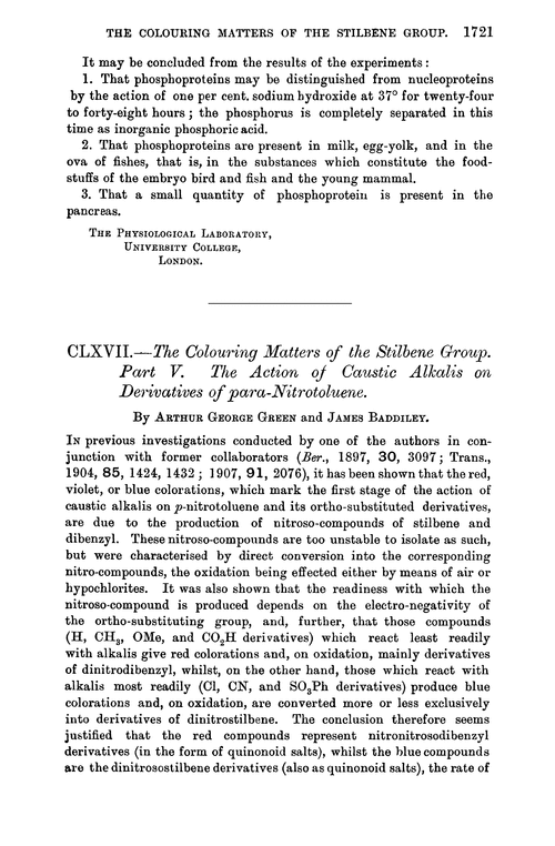 CLXVII.—The colouring matters of the stilbene group. Part V. The action of caustic alkalis on derivatives of para-nitrotolune