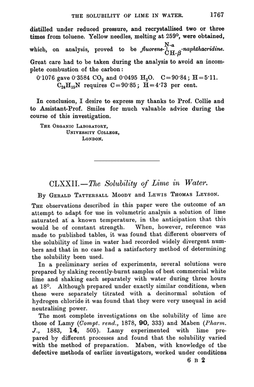 CLXXII.—The solubility of lime in water