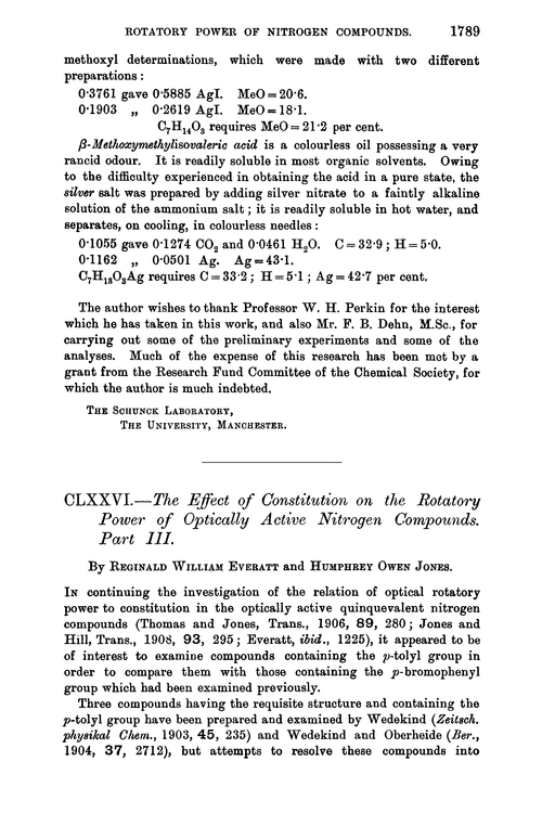 CLXXVI.—The effect of constitution on the rotatory power of optically active nitrogen compounds. Part III