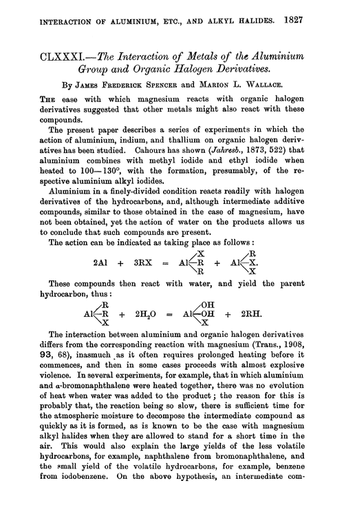 CLXXXI.—The interaction of metals of the aluminium group and organic halogen derivatives