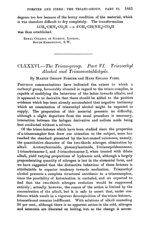 CLXXXVI.—The triazo-group. Part VI. Triazoethyl alcohol and triazoacetaldehyde
