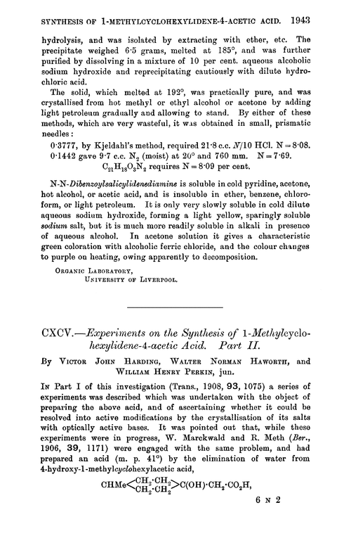 CXCV.—Experiments on the synthesis of 1-methylcyclohexylidene-4-acetic acid. Part II