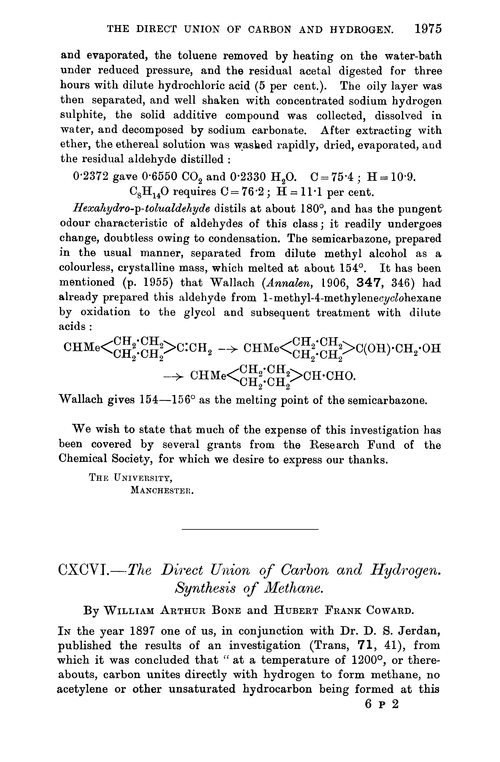 CXCVI.—The direct union of carbon and hydrogen. Synthesis of methane