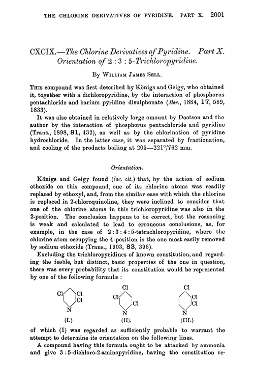 CXCIX.—The chlorine derivatives of pyridine. Part X. Orientation of 2 : 3 : 5-trichloropyridine