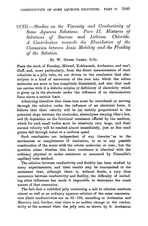 CCIII.—Studies on the viscosity and conductivity of some aqueous solutions. Part II. Mixtures of solutions of sucrose and lithium chloride. A contribution towards the elucidation of the connexion between ionic mobility and the fluidity of the solution