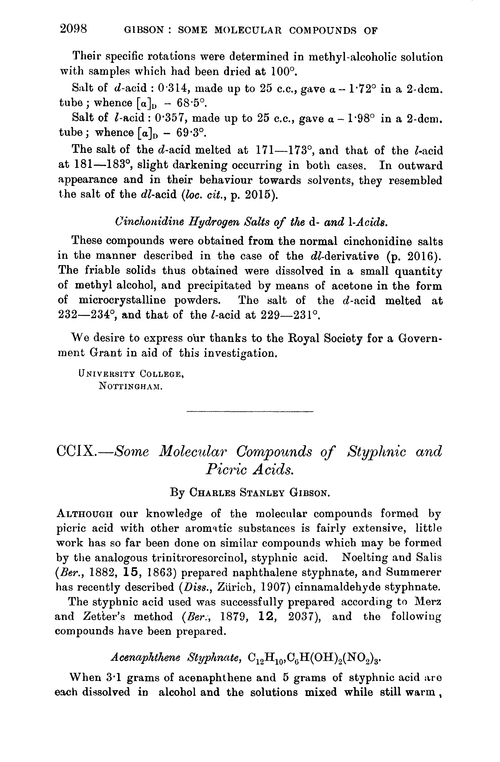 CCIX.—Some molecular compounds of styphnic and picric acids