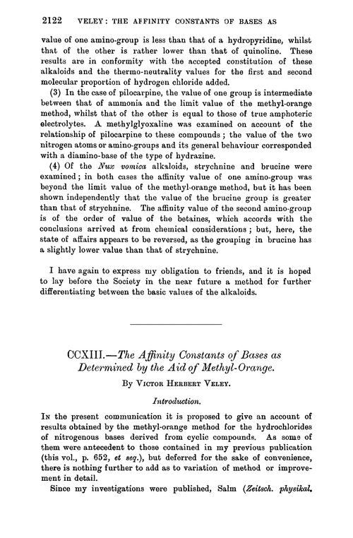 CCXIII.—The affinity constants of bases as determined by the aid of methyl-orange