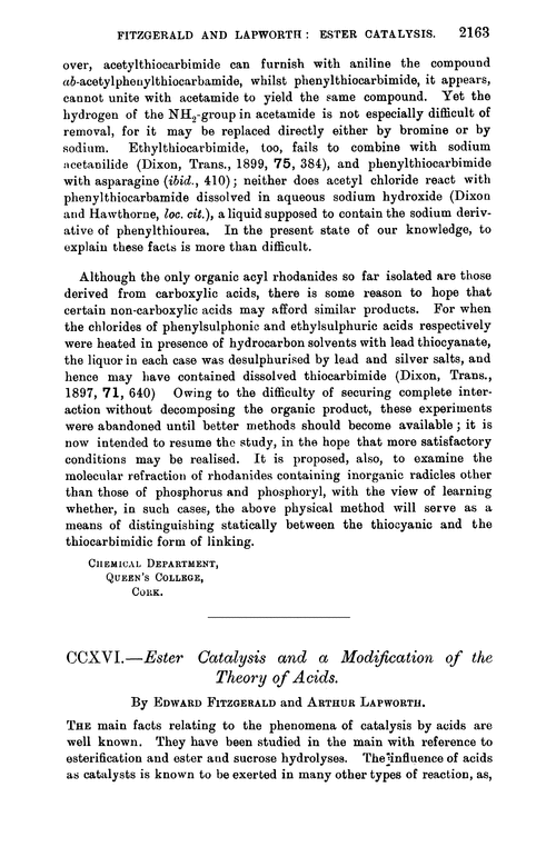 CCXVI.—Ester catalysis and a modification of the theory of acids