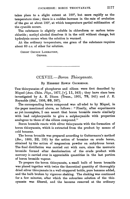 CCXVIII.—Boron thiocyanate