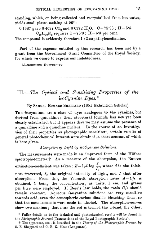III.—The optical and sensitising properties of the isocyanine dyes