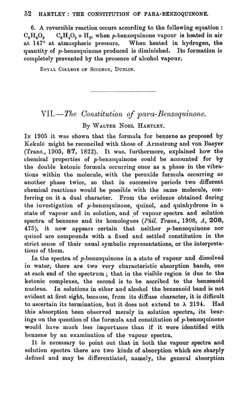 VII.—The constitution of para-benzoquinone