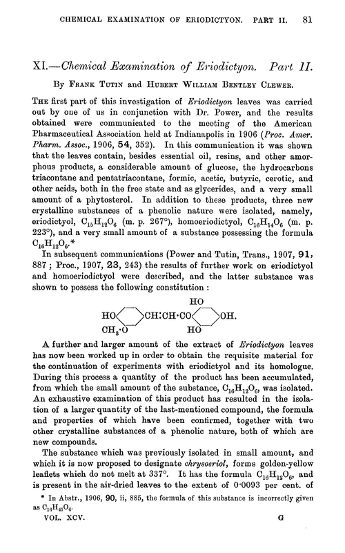XI.—Chemical examination of eriodictyon. Part II