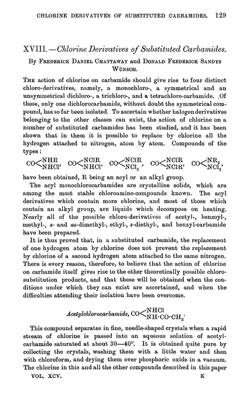 XVIII.—Chlorine derivatives of substituted carbamides