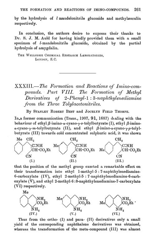 XXXIII.—The formation and reactions of imino-compounds. Part VIII. The formation of methyl derivatives of 2-phenyl-1 : 3-naphthylenediamine from the three tolylacetonitriles