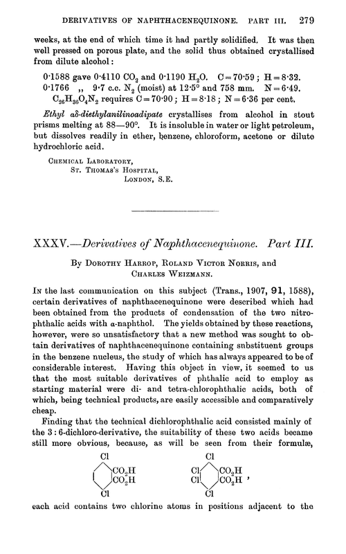 XXXV.—Derivatives of naphthacenequinone. Part III