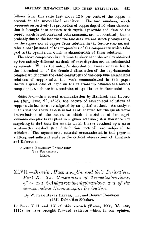 XLVII.—Brazilin, haematoxylin, and their derivatives. Part X. The constitution of trimethylbrazilone, of α- and β-anhydrotrimethylbrazilone, and of the corresponding haematoxylin derivatives