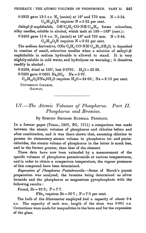 LV.—The atomic volumes of phosphorus. Part II. Phosphorus and bromine