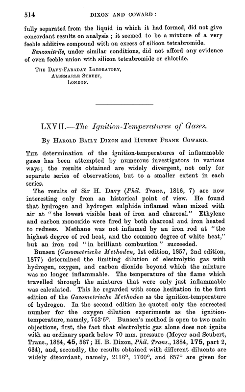 LXVII.—The ignition-temperatures of gases