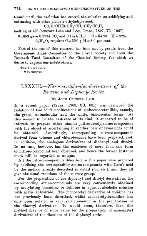 LXXXIII.—Nitrosoacetylamino-derivatives of the benzene and diphenyl series