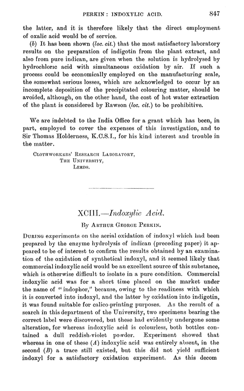 XCIII.—Indoxylic acid