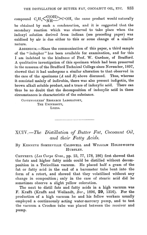 XCIV.—The distillation of butter fat, cocoanut oil, and their fatty acids