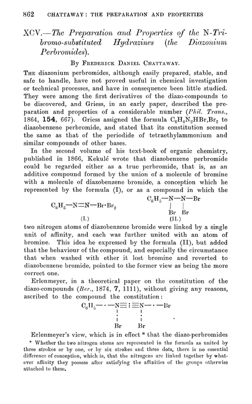 XCV.—The preparation and properties of the N-tribromo-substituted hydrazines (the diazonium perbromides)
