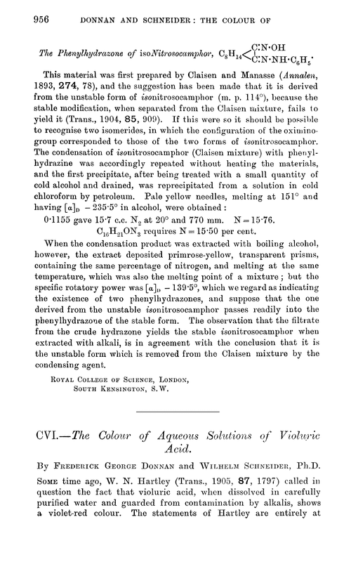 CVI.—The colour of aqueous solutions of violuric acid