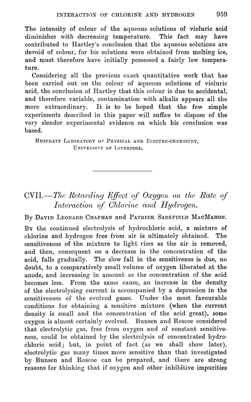 CVII.—The retarding effect of oxygen on the rate of interaction of chlorine and hydrogen